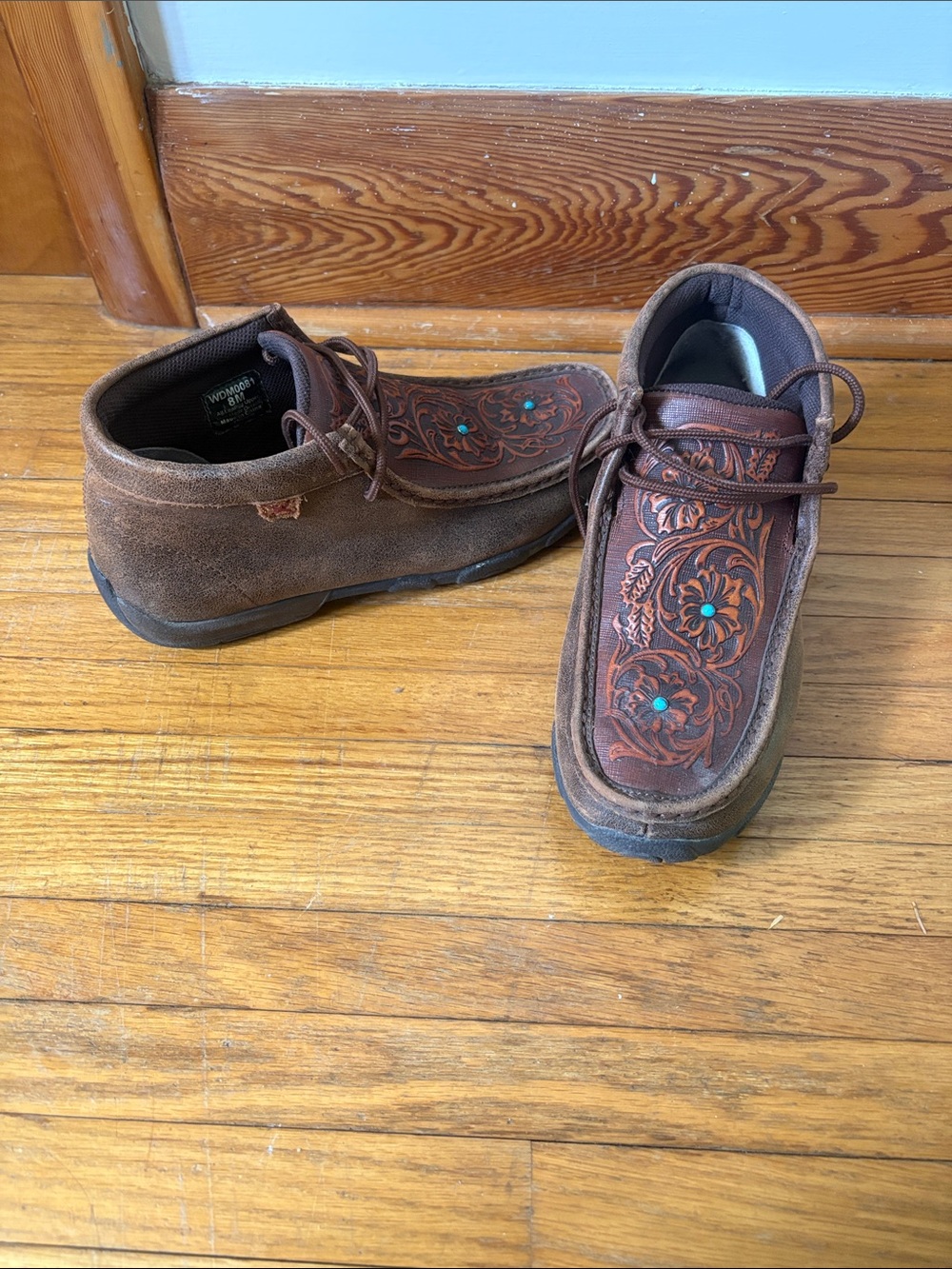 Twisted X Brown leather Loafers with Turquoise Stud Accents